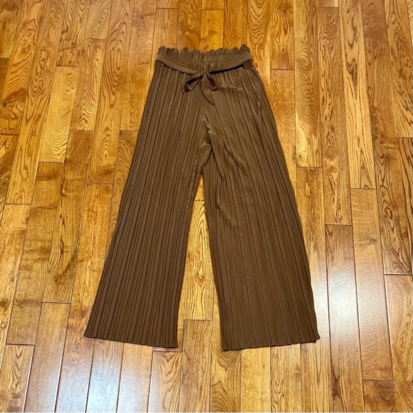 Pants - Brown Pleated Wide-Leg Pants